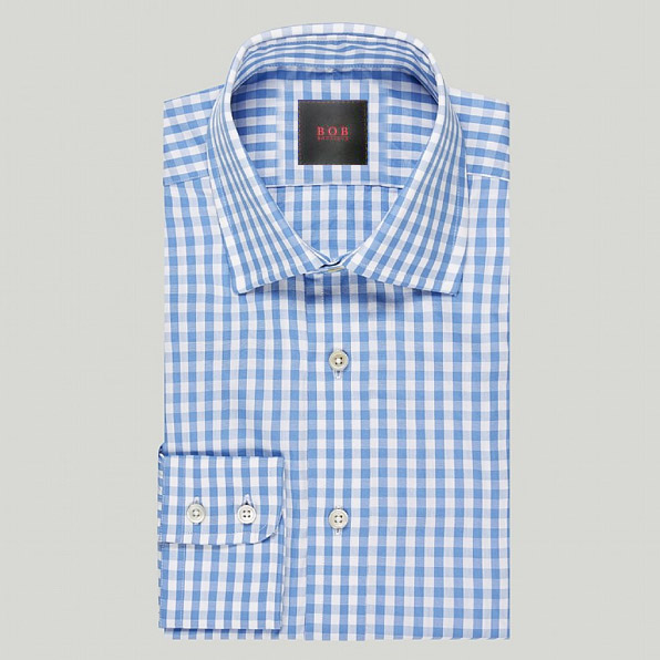 Mens Sharp Red and Blue Double Check Pure Cotton Dress Shirt 